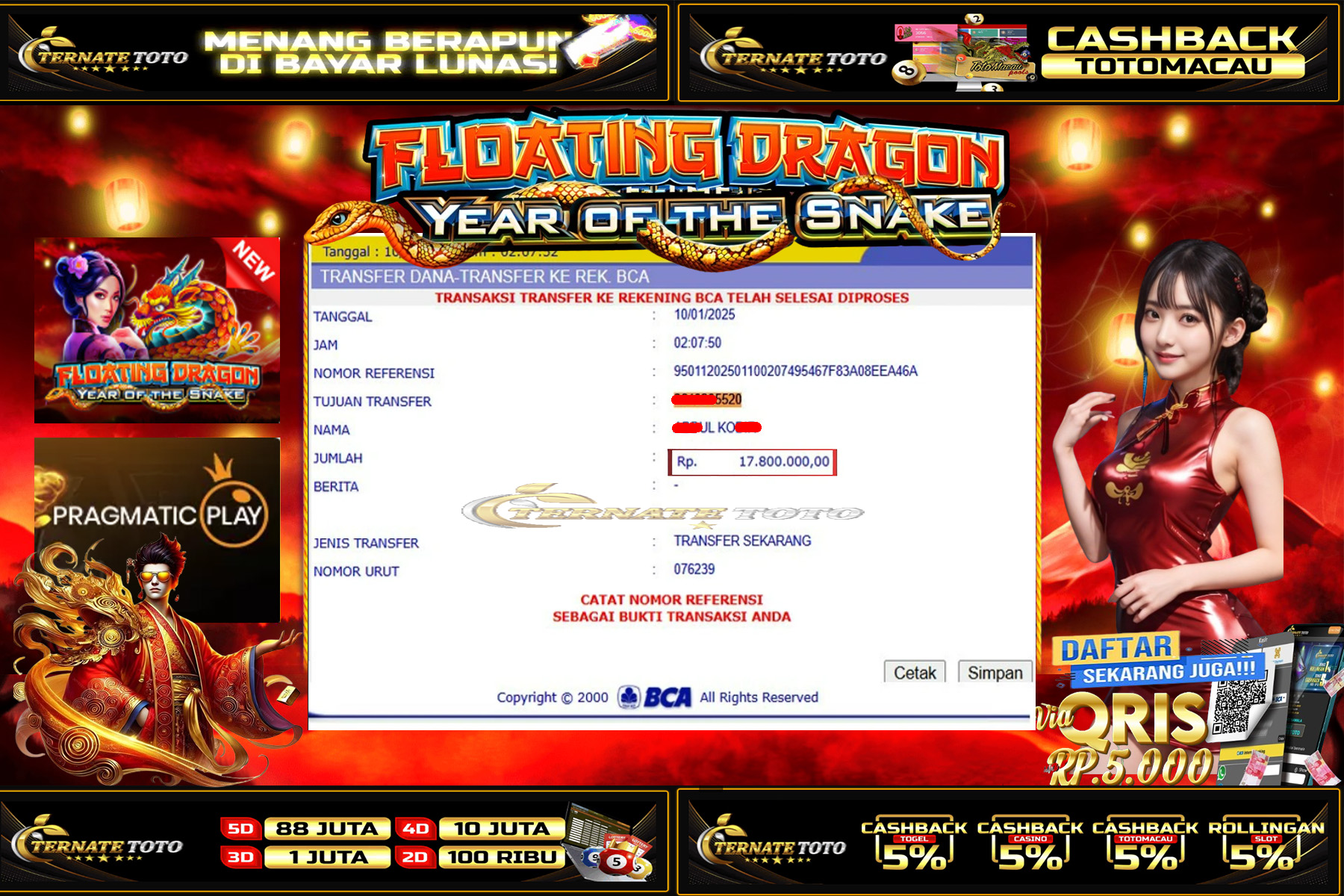 TERNATETOTO - JACKPOT SLOT FLOATING DRAGON Rp. 17,800,000,-